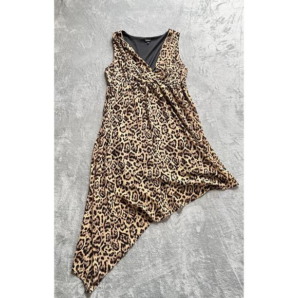 Torrid Leopard Print Asymmetrical Hem Midi Dress 2X Plus Size Mob Wife Goth - Picture 9 of 16